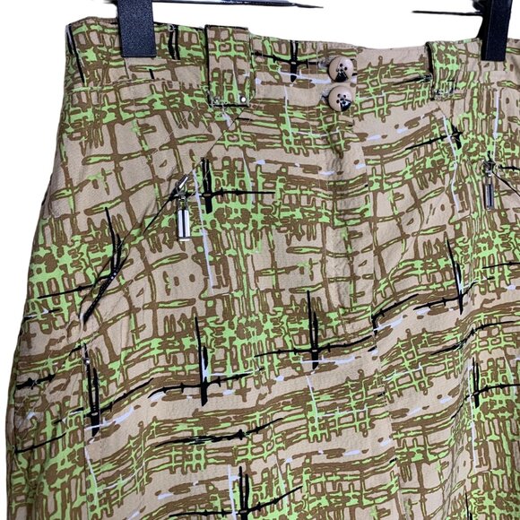 Jamie Sadock Golf Skort Skirt Y2K 2000's Print Tan Green Pockets Women's Size 4 - Picture 2 of 6